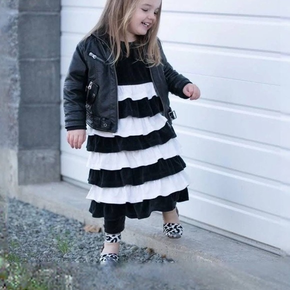 Hanna Andersson Other - Hanna Andersson Long Sleeve Layered Tiered Ruffle Black White Girls Dress 5